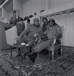 Mengistu and Castro watch the Revolutionary Army Parade, Addis Ababa, 1978